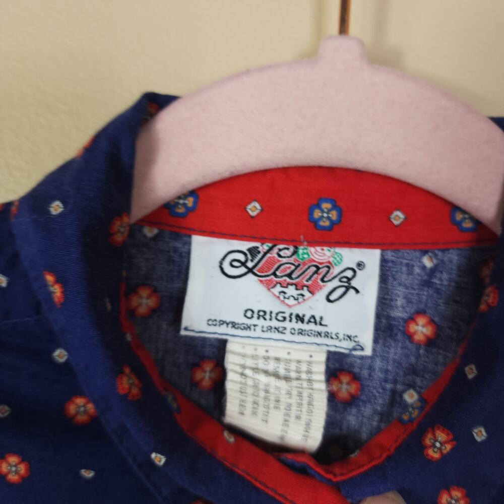 Vintage Lanz Original Cottagecore Blue Floral Long Sleeve Dress Size XS - Picture 11 of 12